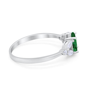 Oval Art Deco Engagement Ring Marquise Simulated Green Emerald CZ 925 Sterling Silver